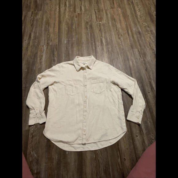 Madewell Cotton Ivory Button Quiet Luxury Double Pocket Womens Work Shirt Medium - Picture 2 of 14
